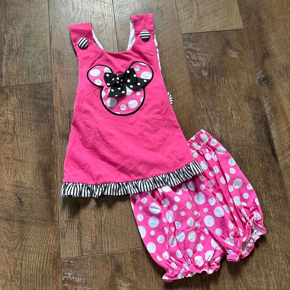 Girls Banana Split Matching Set 18 Months Pink White Polka Dot Mickey Disney